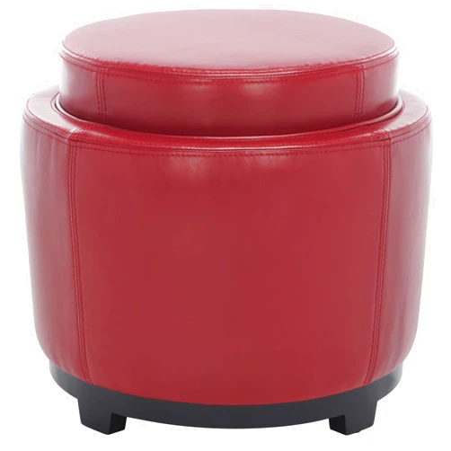Safavieh Hudson Collection Chloe Leather Single Tray Round Storage Ottoman