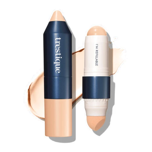 TRE'STIQUE trestique Foundation Stick, Refillable Foundation Face Stick with Built-In Foundation Sponge, Clean Beauty Medium Coverage Foundation, Sustainable Foundation Makeup