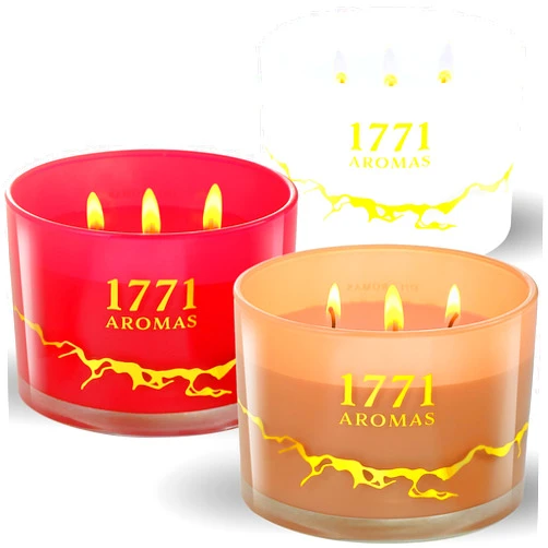 1771 Aromas Coconut, Vanilla and Strawberry Scented Candles - 100% Natural Soy Wax - Large 3 Wick Jar Candle - Up to 50 Hours Burning Time - Candles for Home - Aromatherapy Candles