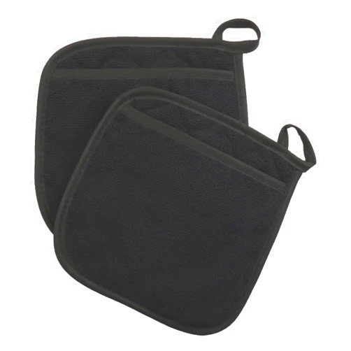 Waliah 2Pcs Pot Holders Premium Terry Hot Pads Pot Holder for Kitchen Heat Resistant Cotton Potholders Oven Pot Holders Set for Cooking and Baking (Black*)