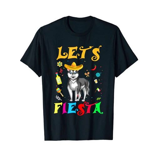 Cute Let's Fiesta Siberian Husky Dog Cinco De Mayo Let's Fiesta Sombrero Siberian Husky Mexican Cinco De Mayo T-Shirt
