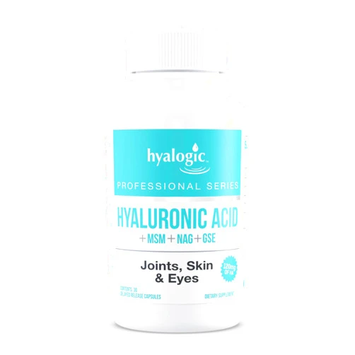 Hyalogic Hyaluronic Acid Delayed Release Capsules | Combo Formula w/Glucosamine MSM | Support Healthy Joints, Eyes and Skin and overall Body | Promote Healthy Skin | 120 mg | Non-GMO (30 count)
