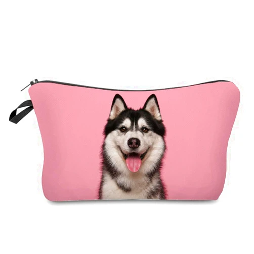 Livel lhood Dog Gifts Siberian Pink Husky Puppy Makeup Bag Cute Small Organizer Bag Toiletry Zipper Pouch Birthday Christmas Gift Siberian Husky Cosmetic Bag for Women Dog Lovers