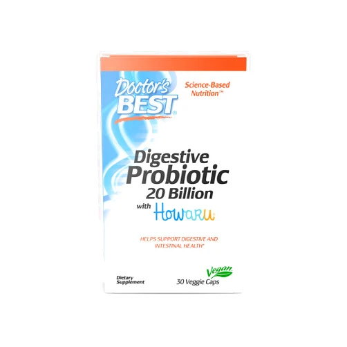 Doctor's BEST Doctors Best Digestive Probiotic 20 Billion CFU with Howaru, Supports Digestive & Intestinal Health, Non-GMO, Gluten Free, Vegan 30 Veggie Caps