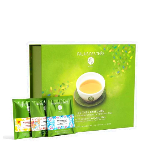 Palais des Thés - Most Loved Teas Gift Set Box with Premium Flavored Single Estate Earl Grey, Black, Oolong, Rooibos, Green Teas - 36 Individually Wrapped Pouches