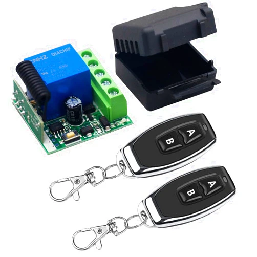 QIACHIP 433Mhz Universal Wireless Remote Control Switch DC 12V 1CH Relay Receiver Module RF Transmitter (2 Transmitters 2 Button+ 1 Receiver 1CH)