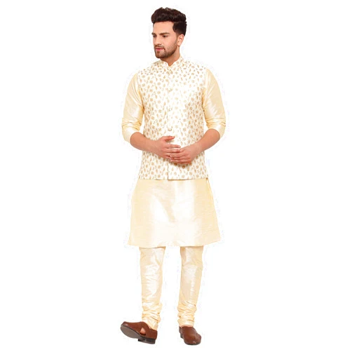 KRAFT INDIA Silk Kurta with Churidar & Nehru Jacket Set, Ethnic Traditional Wear