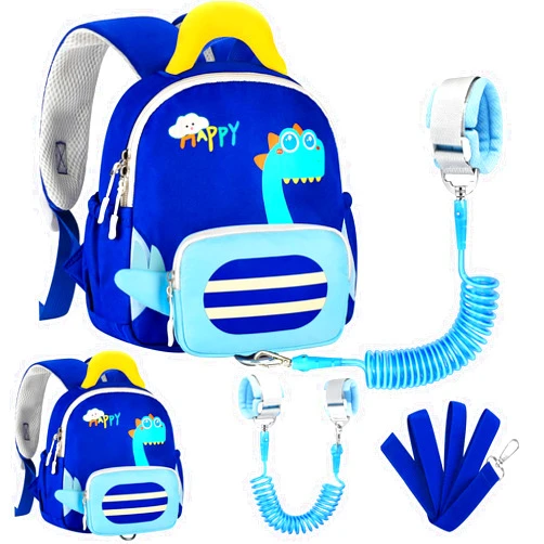 Accmor Toddler Leash Backpack with Anti Lost Wrist Link, Cute Dinosaur Bag with Removable Little Pouch Children Safety Walking Harness, Kids Travel Essential Mini Back Pack with Tether for Baby Boys