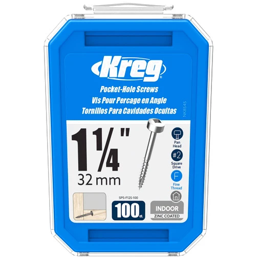 Kreg SPS-F125-100 Zinc Pocket Screws, 1-1/4 Inch #6 Fine Thread, Pan Head (100 Count)