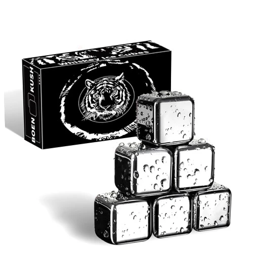 Boenkush 6 Small Whiskey Stones Silver - Man Gift Set - Reusable Stainless Steel Metal Ice Sphere Cubes Beverage Chilling Rocks Whiskey Stones for Red Wine, Bar Beer, Scotch, Vodka Drinks - Silver