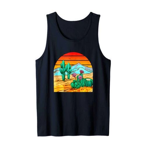 80s Desert Scene Cactus Mountains Southwest Vintage 80s Desert Scene Retro Cactus Mountains Southwest Tank Top
