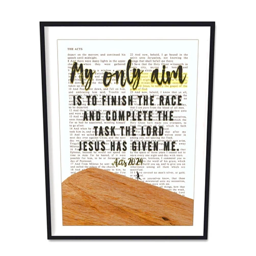 ART FOR THE MASSES My Only Aim is to Finish The Race - Acts 20:24 Art Print, Unframed, Vintage Bible Page Verse Scripture, Christian Wall and Home Decor Poster, 8x10 Inches