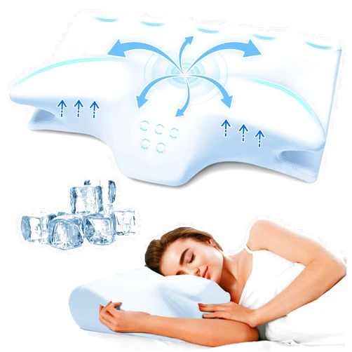SUFOR Cervical Pillow for Neck Pain Relief, Cooling Contour Memory Foam Pillows Support Odorless Ergonomic Neck Pillow Adjustable Orthopedic Bed Pillow for Side Back Stomach Sleeper,Modern Blue