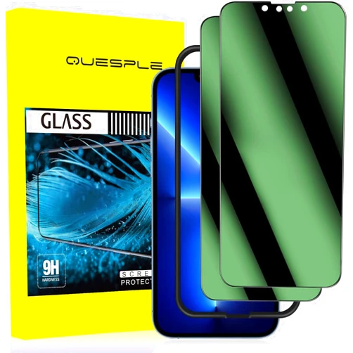 QUESPLE for iPhone 13 Pro Max/iPhone 14 Plus 6.7 inch Privacy Screen Protector, Cool Green Colorful Anti Spy Full Coverage Tempered Glass with Installation Frame Anti-peeping [2 Pack]