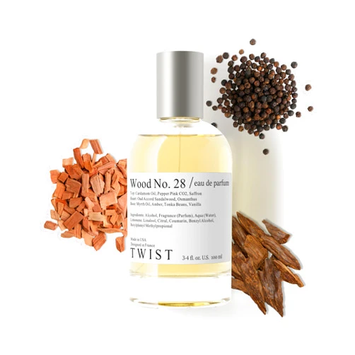 Twist Wood No. 28 - Eau De Parfum Inspired by Tom Ford's Oud Wood, Long-Lasting Perfume for Women & Men, Paraben Free, Vegan, Clean Ingredients, Unisex, Fragrance - Spray 100 ml | 3.4 fl. oz.
