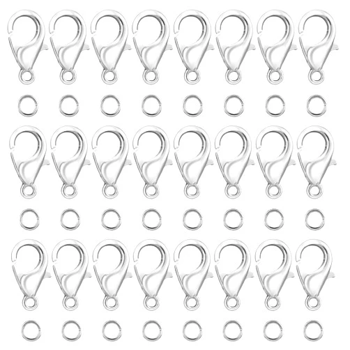 Grevosea 300PCS Lobster Claw Clasps with Open Jump Rings 12mm Metal Lobster Clasps for DIY Craft Bracelet Jewelry Making (Silver, Clasp: 12x7mm+Ring:5mm)