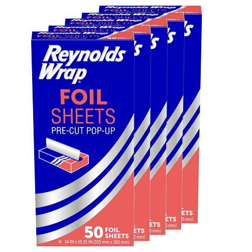 Reynolds Wrap Pre-Cut Pop-Up Aluminum Foil Sheets, 14 x 10.25 Inches, 50 Sheets (Pack of 5), 250 Total