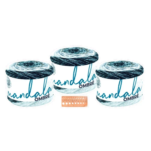 Lion Brand Yarn -Mandala Ombre - 3 Pack with Needle Gauge (Cool)