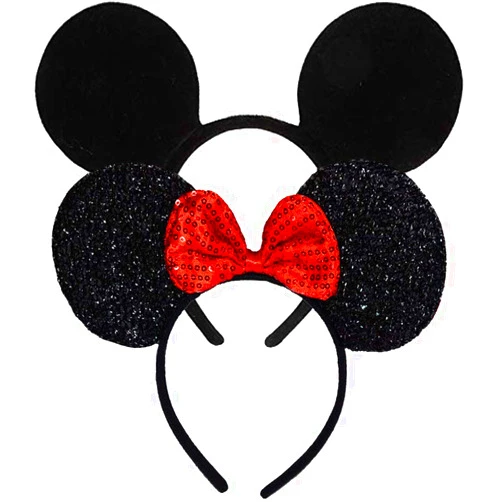 FANYITY Mouse Ears, 2 Pcs Mice Ear Costume Headbands Hair Band for Christmas Party (Red&Black)