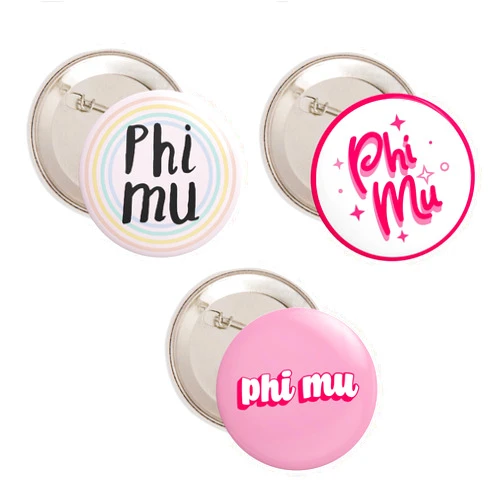 Desert Cactus Phi Mu Sorority 3 Pieces of Variety Buttons Pin Back Badge 2.25-inch - Cute Pack
