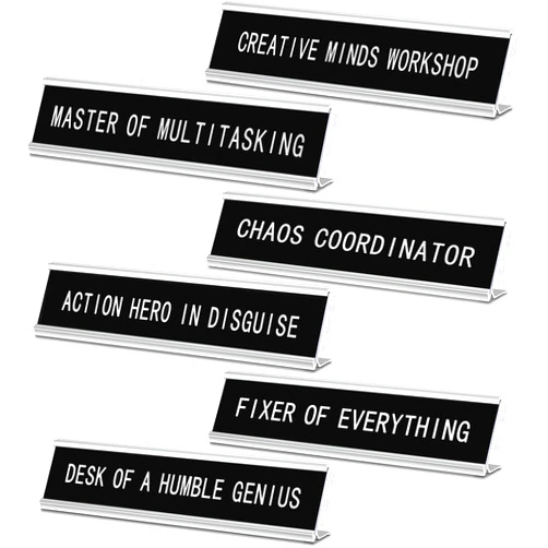 Coume 6 Pcs Chaos Coordinator Desk Signs Funny Office Signs Black Desk Plaque Novelty Desk Name Plates 10 x 2