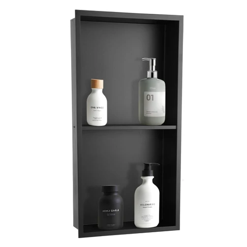 Muschbath Matte Black Recessed Shower Niche (12” x 24“), No-Tile, Stainless Steel, Built-in Wall for Bathroom, Bedroom, Living Room Storage