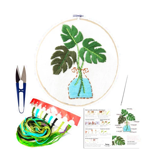 BERYA Learn to Embroidery Kits for Beginners, Pre-Stamped Cross Stitch Kits with Pattern, Hoop, Color Threads, Tools & Instruction for DIY Arts and Crafts