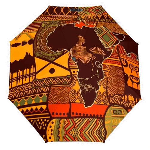 JTKLQDH ZYS03-8K Fully Automatic Umbrella,African Map Ethnic Pattern Print Folding Automatic Umbrella,practical Automatic Umbrella