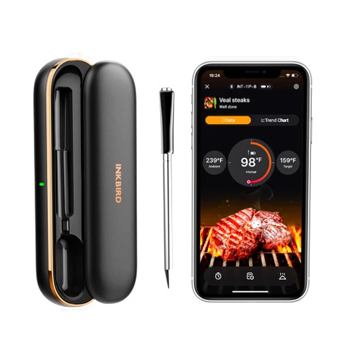 INKBIRD Meat Thermometer Wireless, Smart Bluetooth Meat Thermometer, IP67 Waterproof Wireless Meat Probe with Rechargeable Box for Outdoor Grill Smoker BBQ Rotisserie iOS & Android App