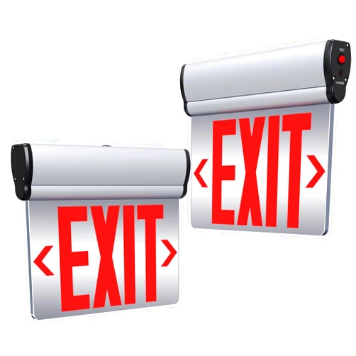 SASELUX Led Edge-Lit Exit Sign ,Brushed Aluminum Housing Double-Sided Mirrored Rotating Acrylic Panel,Hardwired Emergency Exit Signs with Battery Backup, 120V-347VAC,Red Led Emergency Exit Light for Business , UL Listed,Top/Side/Wall Mount(2 Pack)