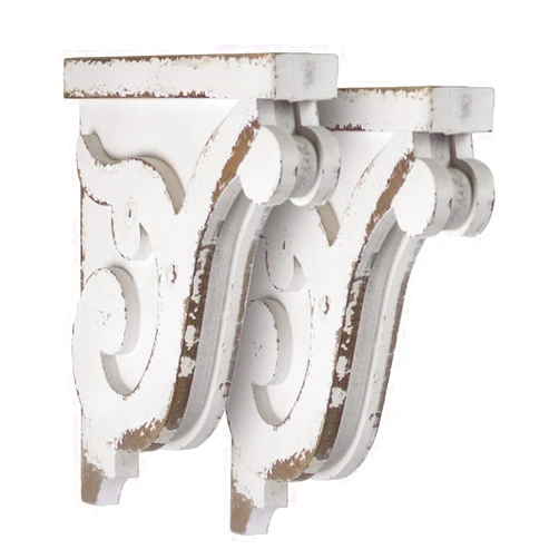 American Art Decor Set of 2 Corbel Shelf Brackets - Vintage Decorative Shelving & Storage - Rustic Farmhouse Decor for Living Room, Bedroom, Kitchen, Office & More (White, 12”x2 x7.75”)