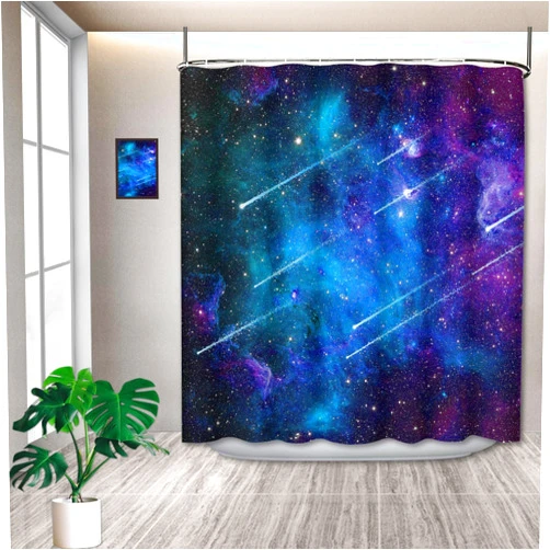 TDCQQGQQ 4 Pcs Universe Outer Space Meteor Theme Shower Curtain, Starry Galaxy Bathroom Shower Curtain with 12 Hooks, Starry Bathtub Set Men Boys Trippy Nebula, 72