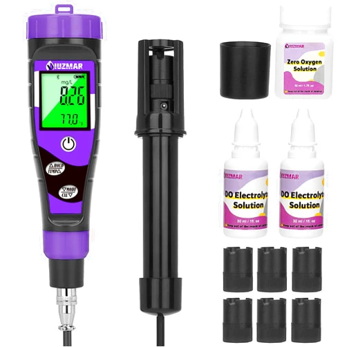 UIUZMAR Smart Dissolved Oxygen Meter Kit with Spare Components Electronic Portable DO Tester with Reinforced Polarographic Probe for Aquaculture Fish Tank Wastewater Treatment