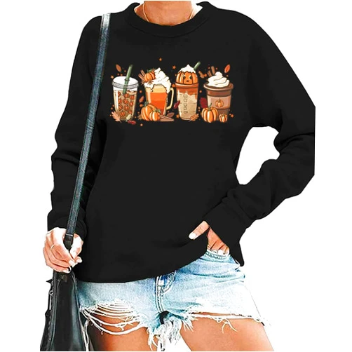 GeLivable Women's Pumpkin Fall Halloween Thanksgiving Print Graphic Sweatshirts Crewneck Long Sleeve Casual Loose Fit Tops