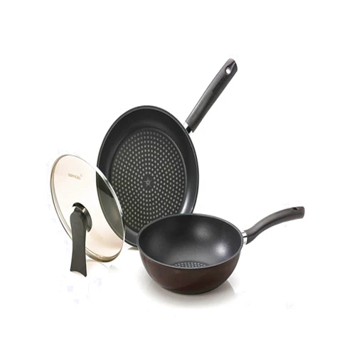 Happycall 5 Layer Diamond Nonstick Pan and Wok 3-piece Set, 11inch, PFOA-Free, Cookware Set, Dark Brown
