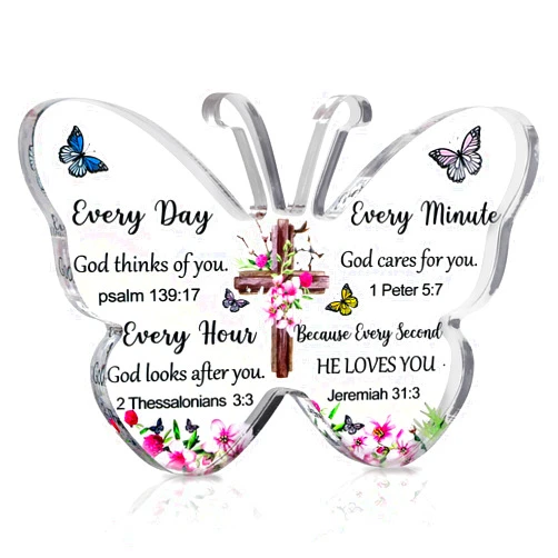 AUKARENY Christian Gifts for Women Men, Butterfly Inspirational Signs Bible Verses Religious Gifts for Mom Sister Coworker, Religious Spiritual Home Decor, Retirement Gifts 5.9x3.9x0.5 inches