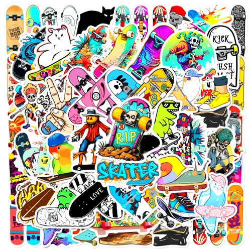 LQFMAY Skateboard Stickers |50Pcs Skateboarding Waterproof Vinyl Decals for Water Bottles Laptop Luggage Cup Computer Mobile Phone Suitcase Teens Boys Girls(Multiple Colors-B)
