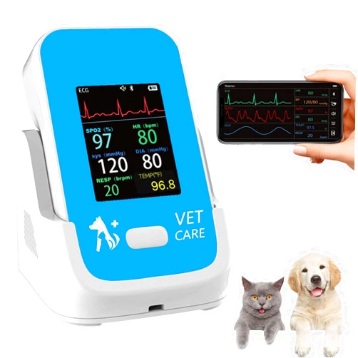 Pepultech Veterinary Blood Pressure Monitor for Dog,Pulse Oximeter for Pet with Bluetooth,6 Parameters Veterinary Patient Monitoring Equipment,Rechargeable Animal Vital Signs Monitor for Family Clinic Use