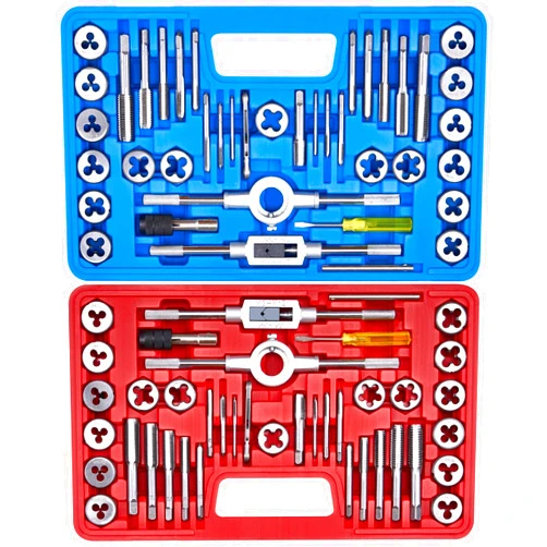 KOOPOOL 80pcs Tap and Die Set in SAE and Metric Sizes, Metric and Standard Tap Set and Die Tool Set for Cutting External and Internal Threads, NC, NF, NPT Repair Tools