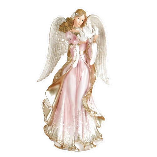 Touch of Class Isabella Angel Figurine Sculpture | Soft Pastel Pink | Releases Three White Doves for Peace, Hope, & Religious Purity | Metallic Grand Gown with Platinum Detail, Sparkling Sequins, & Glittered Wings