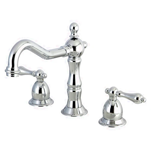 Kingston Brass KS1971AL Heritage Widespread Lavatory Faucet with Metal lever handle, Polished Chrome, 8-Inch Adjustable Center
