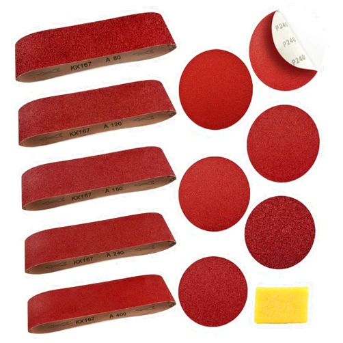 POLIWELL Sanding Belts and Sanding Discs Set for Power Combination Disc & Belt Sander 10 PCS 4 x 36” Aluminum Oxide Sanding Belts and 12 PCS 6” PSA Self Adhesive No-hole Sticky Back Sanding Discs(80-400 Grit)