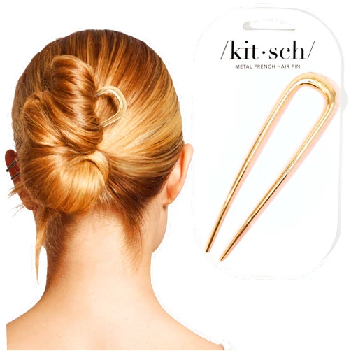 Kitsch French Hair Pins for Women – Elegant & Durable Metal Hair Fork for Updos, Chignon, Bun & Twist Hairstyles, Secure Hold All Day, Comfortable Fit | Ideal Gifts for Women- Gold, 1pc