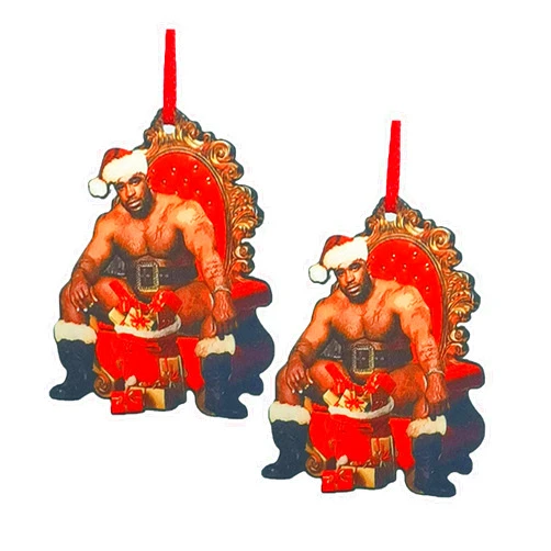 NCWIND 2 Pack Christmas Ornament Barry Santa Wood Meme,2023 Funny Festive Mr. Wood Meme Christmas Funny Wooden Ornament Christmas Holiday 2D Wooden Ornament,Funny Wooden Hanging Ornaments for Party