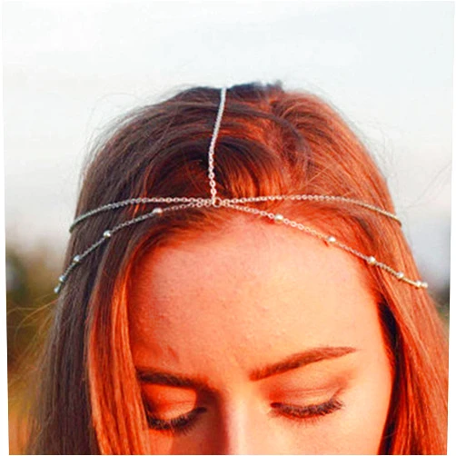 Mosako Gypsy Headpieces Gold Head Chains Beaded Forehead Hair Chains Headbands Layered Goddess Headdress Festival Hair Jewelry Dainty Delicate Indian Prom Bridal Hair Accessories for Women and Girls