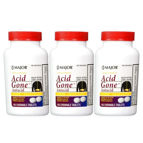 EXTRA STRENGTH GAVISCON Major Pharmaceuticals Acid Gone Antacid Generic for Gaviscon Extra Strength Chewable Tablets, 100 Count Per Bottle (3 Pack)