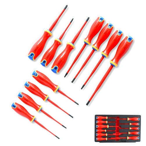 FESA Electrician Insulated Screwdriver Set - 1000V 11-Piece Professional Electrician Screwdriver Set with Magnetic S2 Steel Tips - Pozidriv, Phillips, Flathead or Slotted & Torx - Insulated Tools