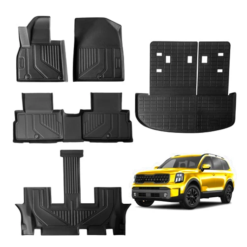 JUZISHU Floor Mats for Kia Telluride 7 Seater 2020-2024 Full Set All Weather Telluride Floor Mats for Kia Telluride Accessories 2024-2020 TPE Back Seat Cover Protector