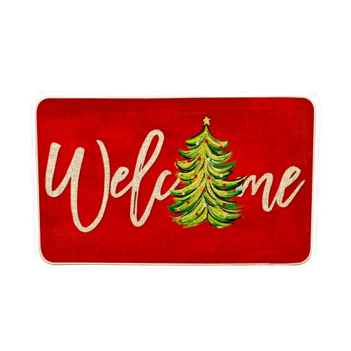Artoid Mode Red Xmas Tree Christmas Welcome Doormat, Winter Home Decor Low-Profile Switch Rug Door Mat Floor Mat for Indoor Outdoor 17x29 Inch