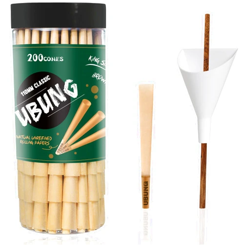 UBUNG 200pc Brown King Size Pre Rolled Cones with Tips, Slow Burning Paper, Including Cone Loader and Push Rod